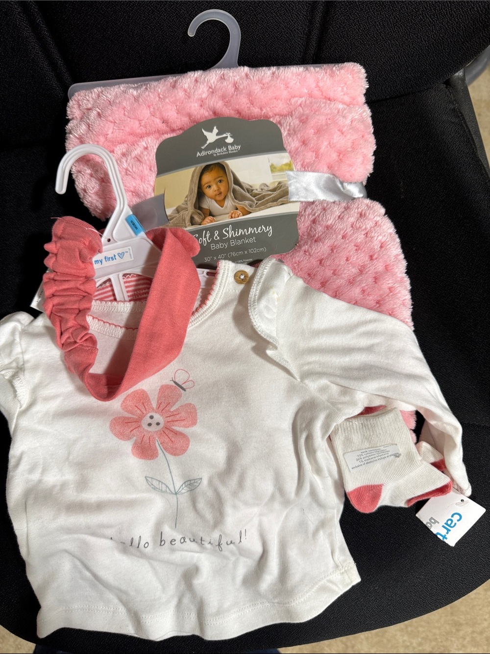 Carter's Baby Girl Pink and White Floral Top & Headband Set plus blanket